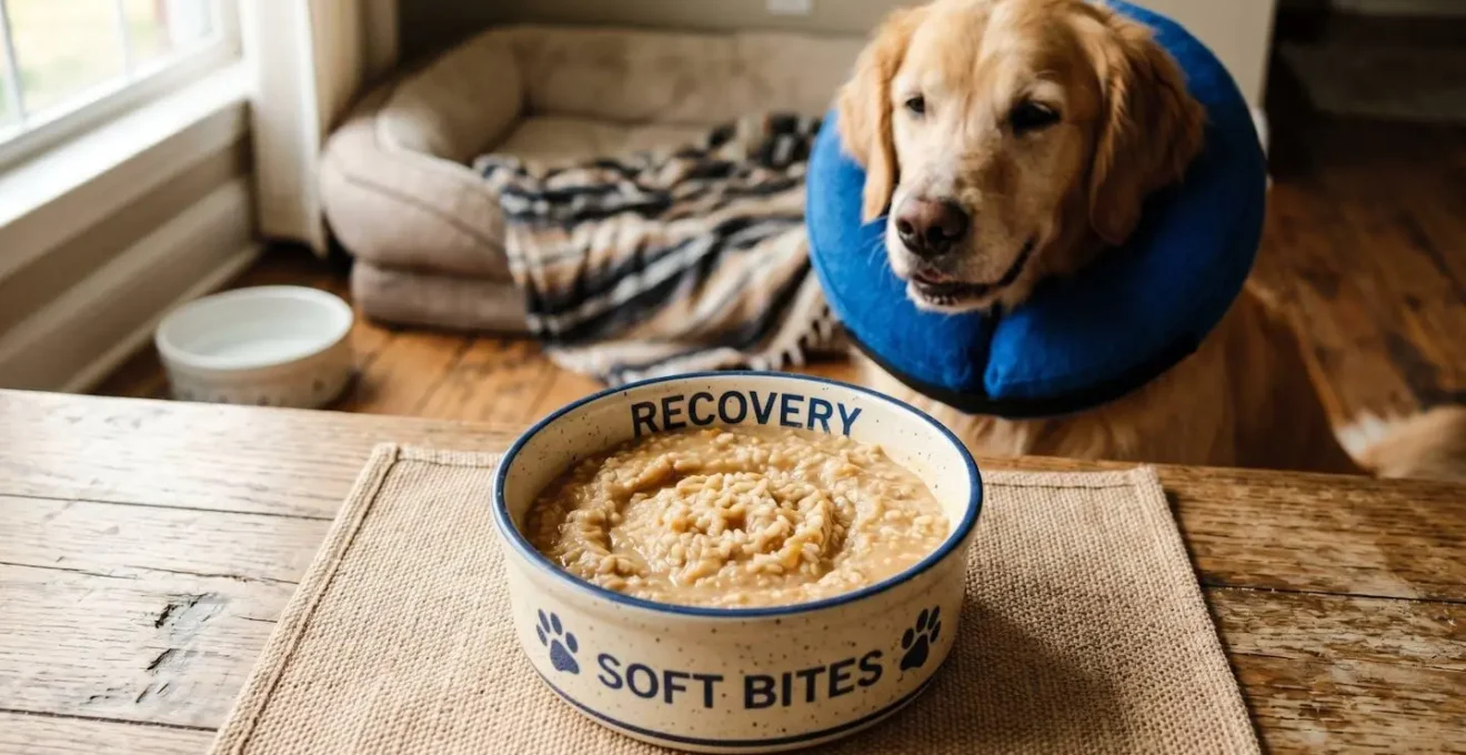 Gamelle avec alimentation molle adaptée pour chien en récupération après extraction dentaire