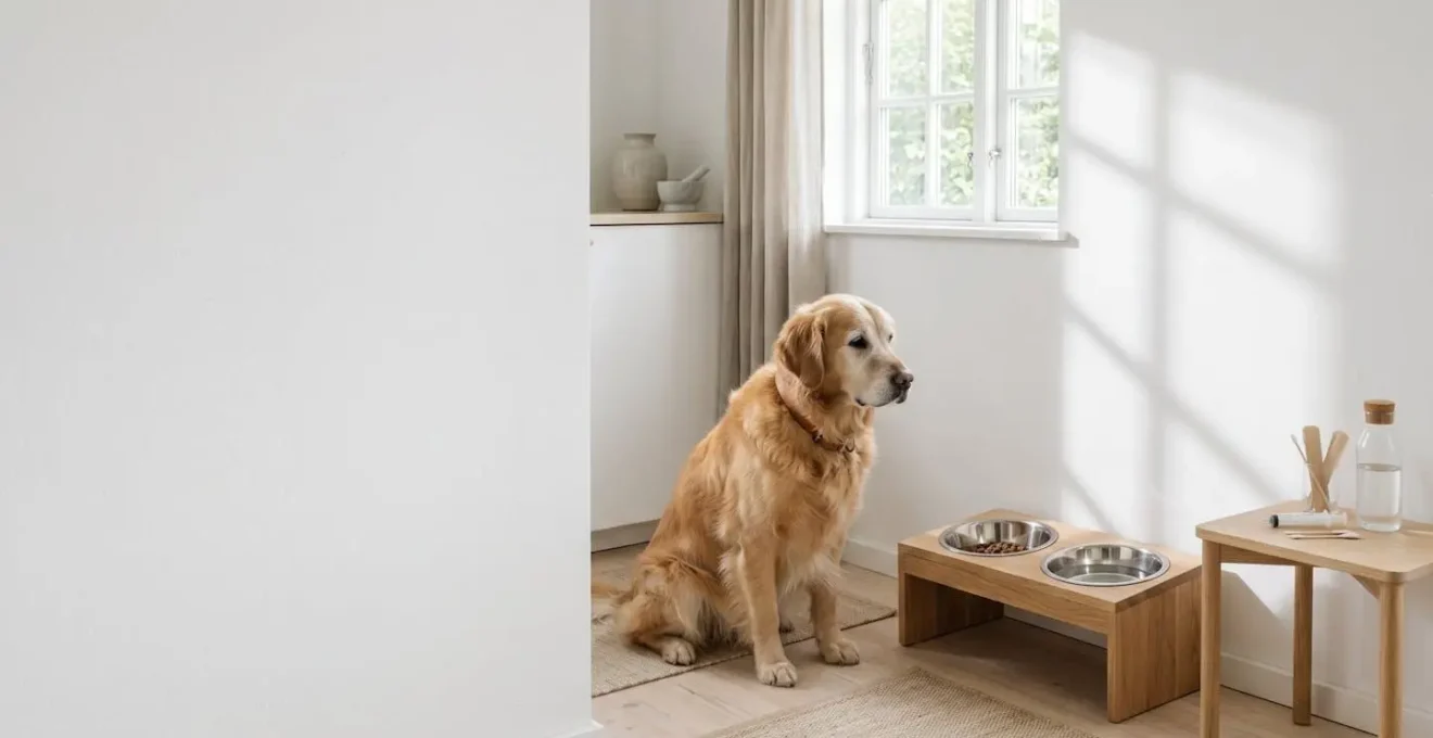Environnement organisé pour le repas et l'injection d'un chien senior diabétique