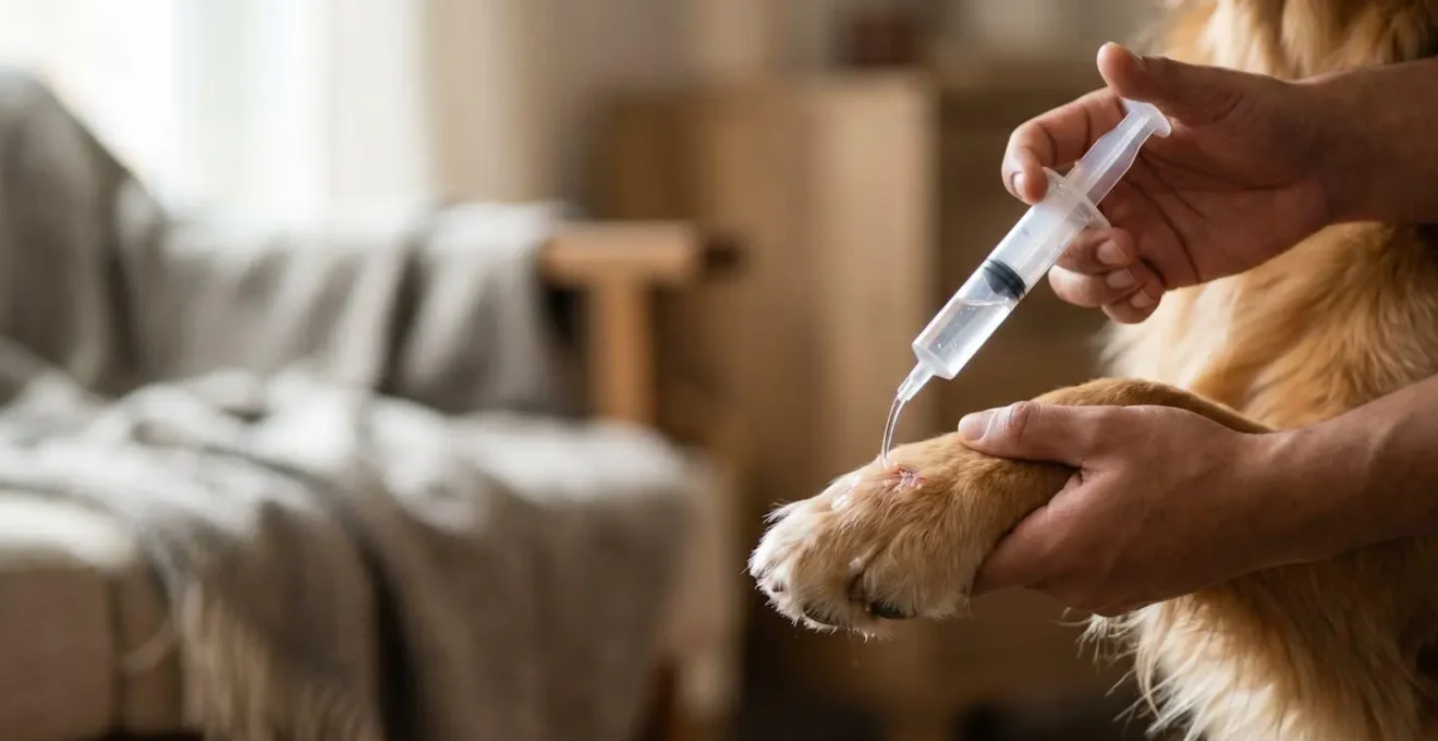 Technique d'irrigation sous pression d'une plaie superficielle chez un animal