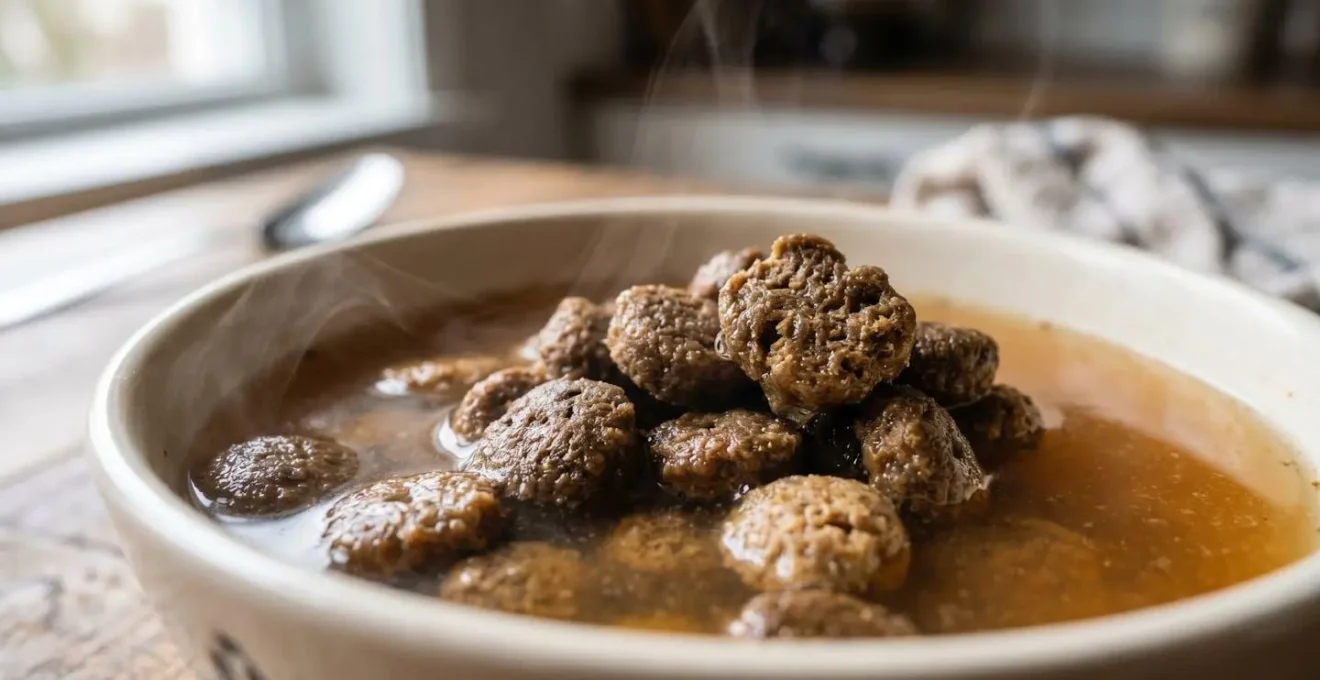 Préparation de croquettes ramollies dans de l'eau tiède pour chat souffrant de gingivite