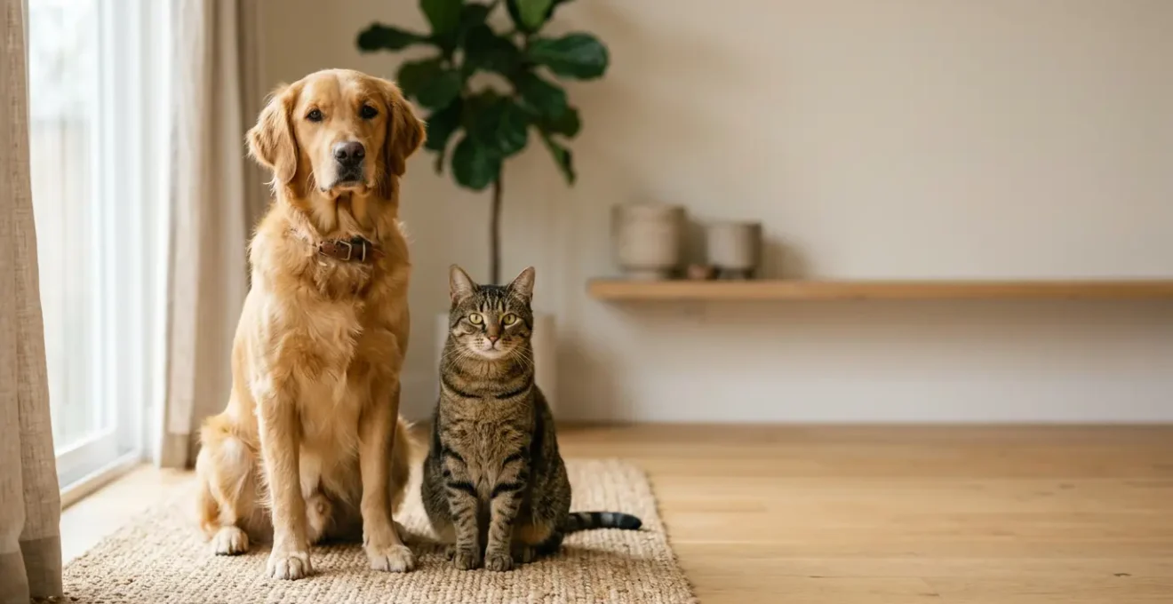 Chien et chat en bonne santé dans un environnement intérieur calme