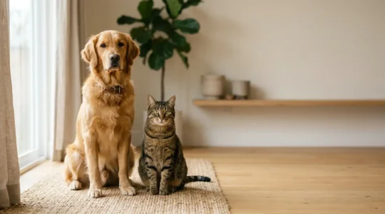Chien et chat en bonne santé dans un environnement intérieur calme